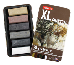 Derwent XL Charcoal, Uhlíkové bloky XL farebné, sada 6 ks