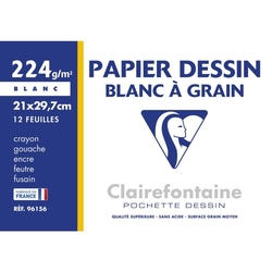 Clairefontaine Blanc à Grain Drawing Paper, Papier hárky A4, 224 g/m2, 12 listov