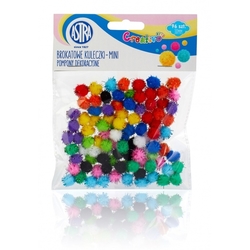 Astra Pom Pom farebné bambulky s leskom 10 mm, sada 96 ks, mix farieb