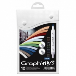 Graphit Brush obojstranná fixa, sada 12 ks - Urban