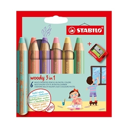 Stabilo Woody pastelky 3 v 1, sada 6 ks - pastelové odtiene