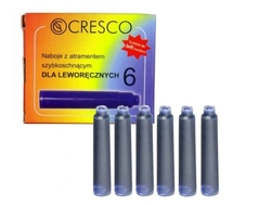 Cresco Bombičky do plniaceho pera, rýchloschúci atrament, sada 6 ks - modré