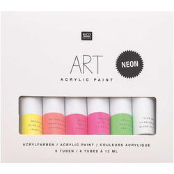 Rico Design ART Neon Akrylové farby, sada 6 x 12 ml - neónové odtiene