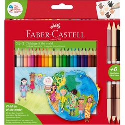 Faber-Castell Triangular Deti sveta pastelky, sada 24+3 ks