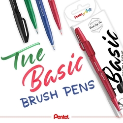 Pentel Brush Sign Pen Popisovač štetčekový, sada 4 ks - Basic