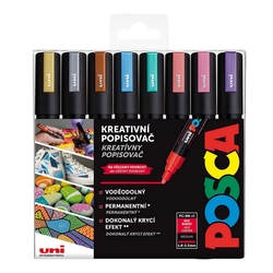 UNI Posca PC-5M Popisovač, sada 8 ks - metalické odtiene