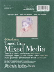 Strathmore Toned Gray Mixed Media, s400, Skicák 22,9 x 30,5 cm,  300 g/m², 15 listov