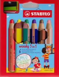 Stabilo Woody pastelky 3 v 1, sada 6 ks + strúhadlo