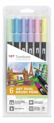 Tombow Dual Brushpens, obojstranná fixka, sada 6 ks - pastelové farby