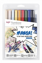 Tombow Dual Brushpens, obojstranná fixka, sada 10 ks - Manga set Shonen