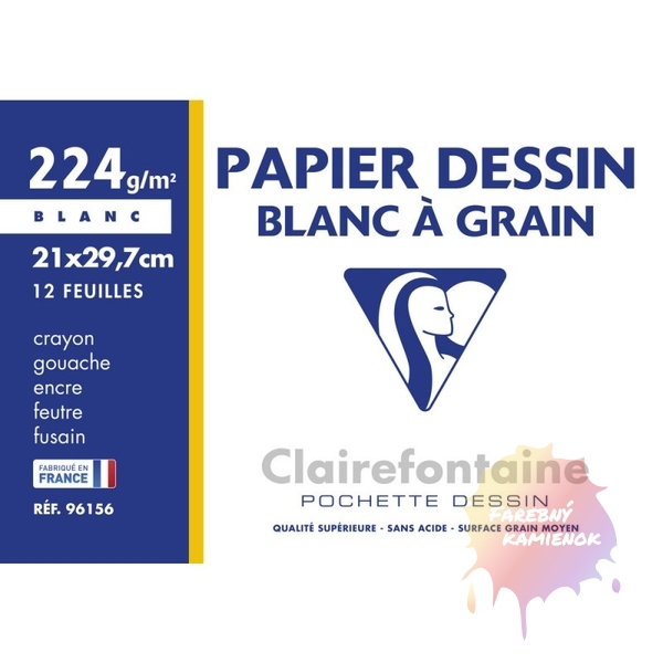  Clairefontaine Blanc à Grain Drawing Paper  hárky A4, 224 g/m2, 12 listov