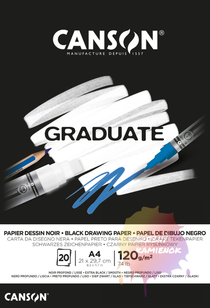 Canson Graduate Drawing Black Skicár 120 g/m², 20 listov - čierny