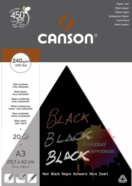 Canson Black Skicák A3 240 g/m², 20 listov, čierny