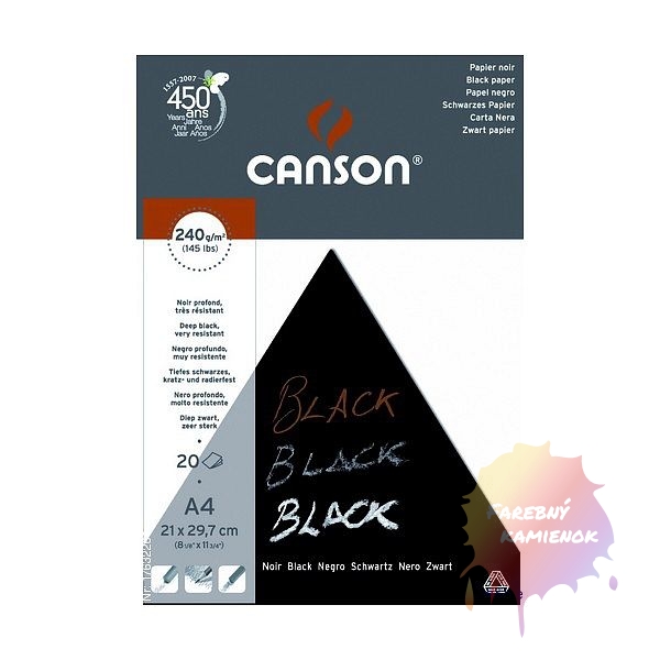 Canson Skicák A4, 240 g/m², 20 listov, čierny