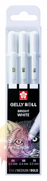 Sakura Gelly Roll, gélový roller biely, sada 3 ks