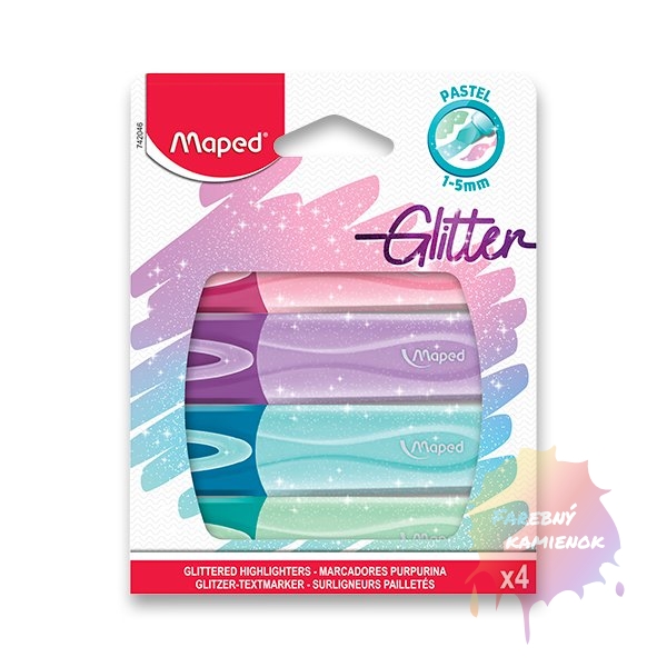 Maped Fluo Peps Glitter Zvýrazňovače glitrové, sada 4 ks - pastelové odtiene