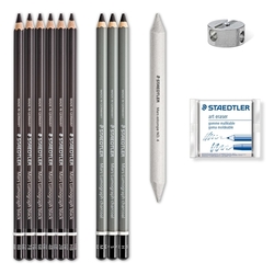 Staedtler Charcoal Set, sada grafitových ceruziek a uhlíkov, sada 12 ks