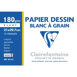  Clairefontaine Blanc à Grain Drawing Paper, Papier hárky A4, 180 g/m², 12 listov