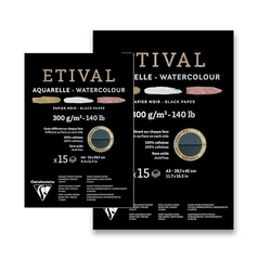 Clairefontaine Etival Black Watercolour, Skicár na akvarel 300 g/m², 15 listov - čierny