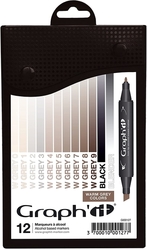 Graphit Marker obojstranná fixa, sada 12 ks - Warm Greys