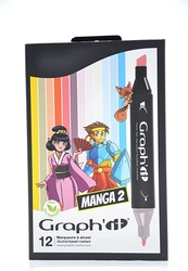Graphit Marker obojstranná fixa, sada 12 ks - Manga 2