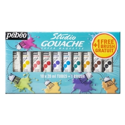Pébéo Studio Gouache gvašové farby, sada 10 x 20 ml + štetec