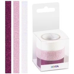 Heyda Dekoračná lepiaca páska glitrová 1,5 cm x 3 m, sada 3 ks -  biela, svetloružová, tmavoružová
