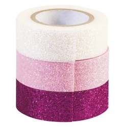 Heyda Dekoračná lepiaca páska glitrová 1,5 cm x 3 m, sada 3 ks -  biela, svetloružová, tmavoružová