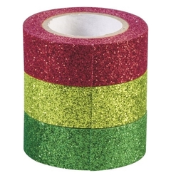 Heyda Dekoračná lepiaca páska glitrová 1,5 cm x 3 m, sada 3 ks -  červená, svetlozelená, tmavozelená