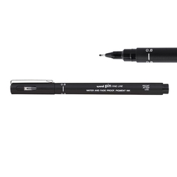 Uni PIN Fineliner Drawing Pen, tenké linery 0.8 - čierna farba