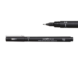 Uni PIN Fineliner Drawing Pen, tenké linery 0.6 - čierna farba