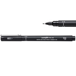 Uni PIN Fineliner Drawing Pen, tenké linery 0.9 - čierna farba