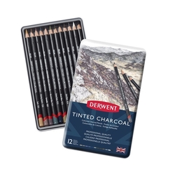 Derwent Tined Charcoal farebný uhlík v ceruzke, sada 12 ks