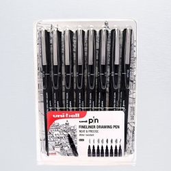 Uni PIN Fineliner Drawing Pen, tenké linery, sada 8 ks