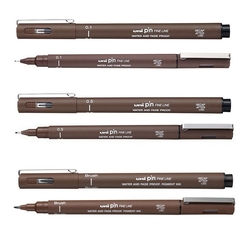 Uni PIN Fineliner Drawing Pen, tenký liner - sépia