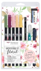 Tombow Dual Brushpens, obojstranná fixka s dvoma hrotmi, akvarelová sada 6 ks - Floral