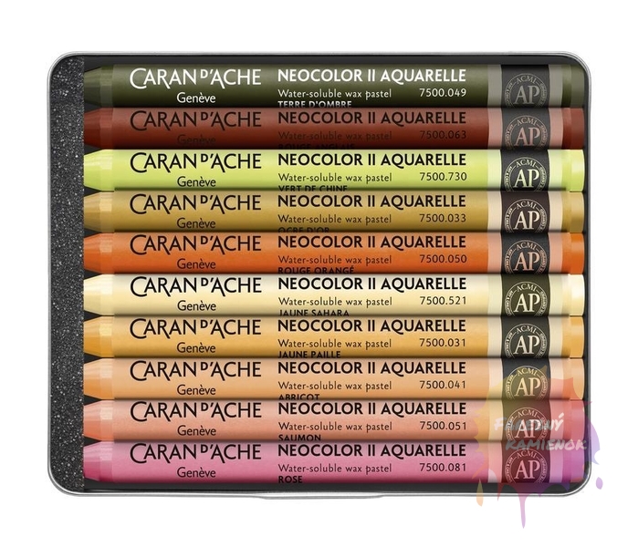 Caran d´Ache Neocolor II - akvarelové voskové pastely, sada 10 ks - teplé odtiene