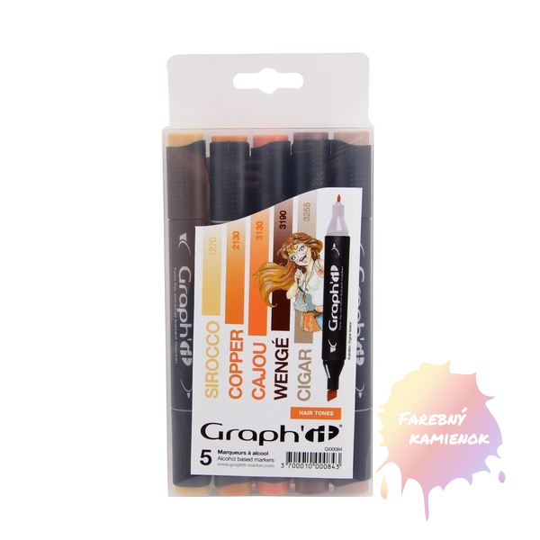 Graphit Marker obojstranná fixa, sada 5 ks  - Hair