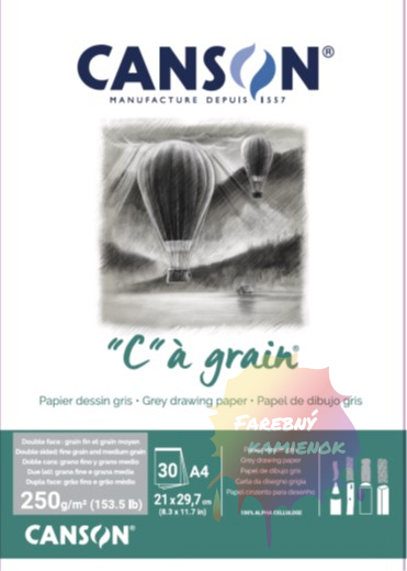 Canson „C“ à grain Skicár 250 g/m², 40 listov - šedý