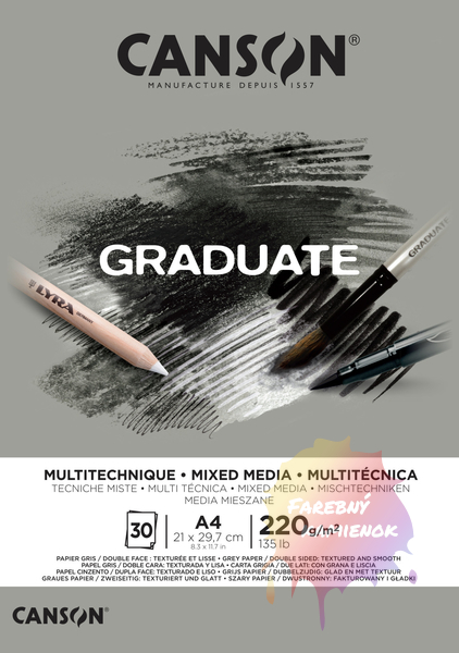 Canson Graduate Mixed Media Skicár 220 g/m², 30 listov - šedý