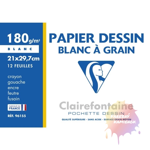  Clairefontaine Blanc à Grain Drawing Paper  hárky A4, 180 g/m2, 12 listov