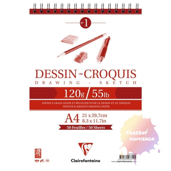 Clairefontaine Dessin-Croquis Skicár A4, 120 g/m², 50 listov