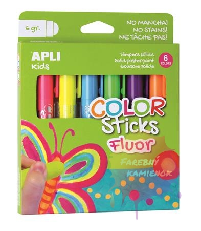 Apli Colors Stick Temperové farby v pere, sada 6 ks - fluorescenčné farby