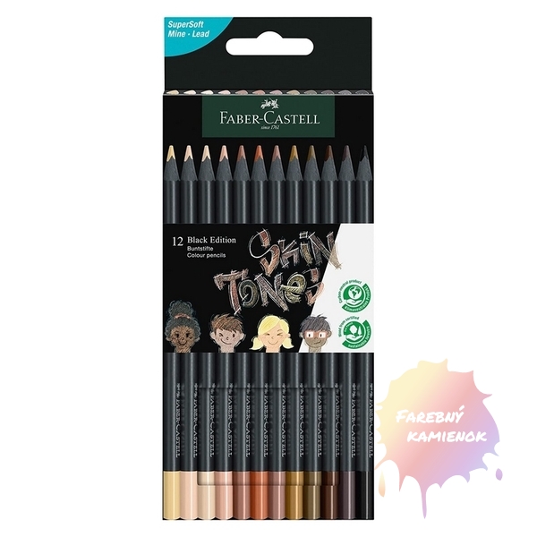 Faber-Castell Black Edition Pastelky trojhranné s extra mäkkou tuhou, sada 12 ks - pleťové odtiene, PK 