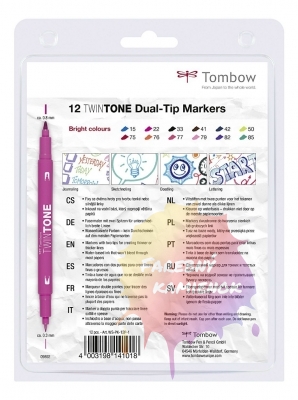 Tombow TwinTone popisovače, sada 12 ks - jasné farby - kopie