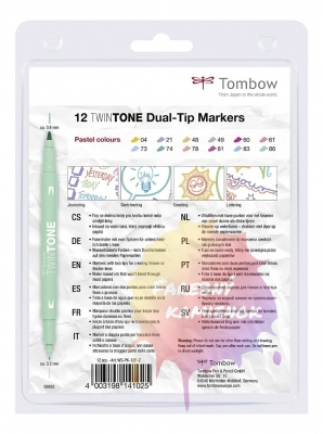 Tombow TwinTone popisovače, sada 12 ks - pastelové farby