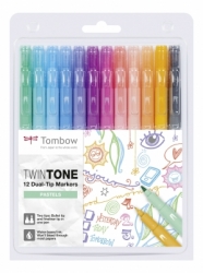 Tombow TwinTone popisovače, sada 12 ks - pastelové farby